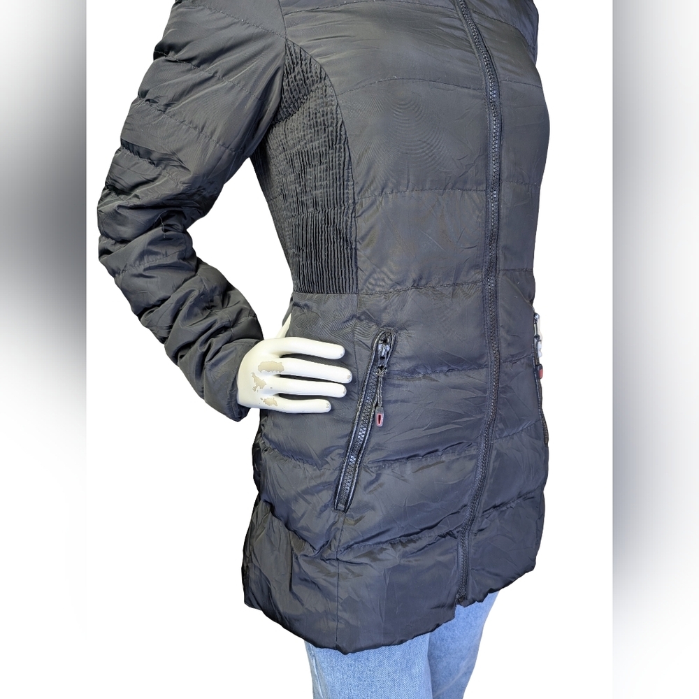 Dynamics Geographical Norway Black Quilted Long Puffer Coat Size 8 - Picture 5 of 7